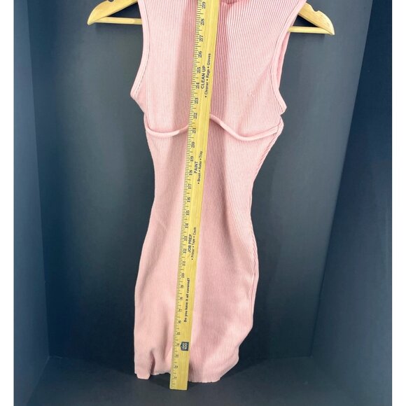 Pretty Knit USA Sleeveless Ribbed Knit Pink Midi Dress with Mock Neck - Picture 4 of 5